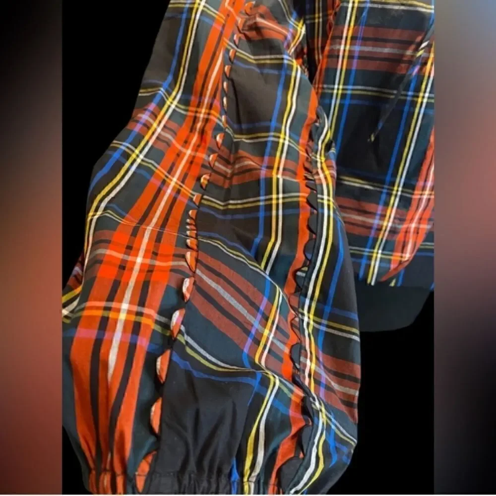J CREW Tartan Plaid Cotton Ruffleneck Blouse Sz XSMALL NWT